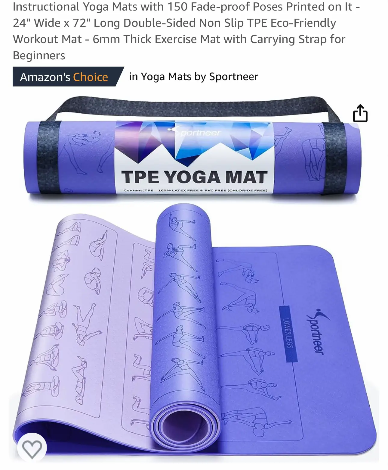 Instructional Yoga Mat with Poses Printed On It & Carrying Strap - 75  Illustrated Yoga Poses & 75 Stretches - Cute Yoga Mat For Women and Men 