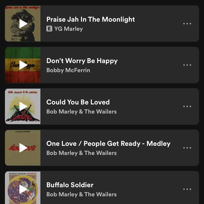 A list of Bob Marley and the Wailers songs.