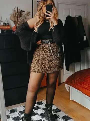 Outfit Leopard Mini Skirt Fishnet Tights 5-min