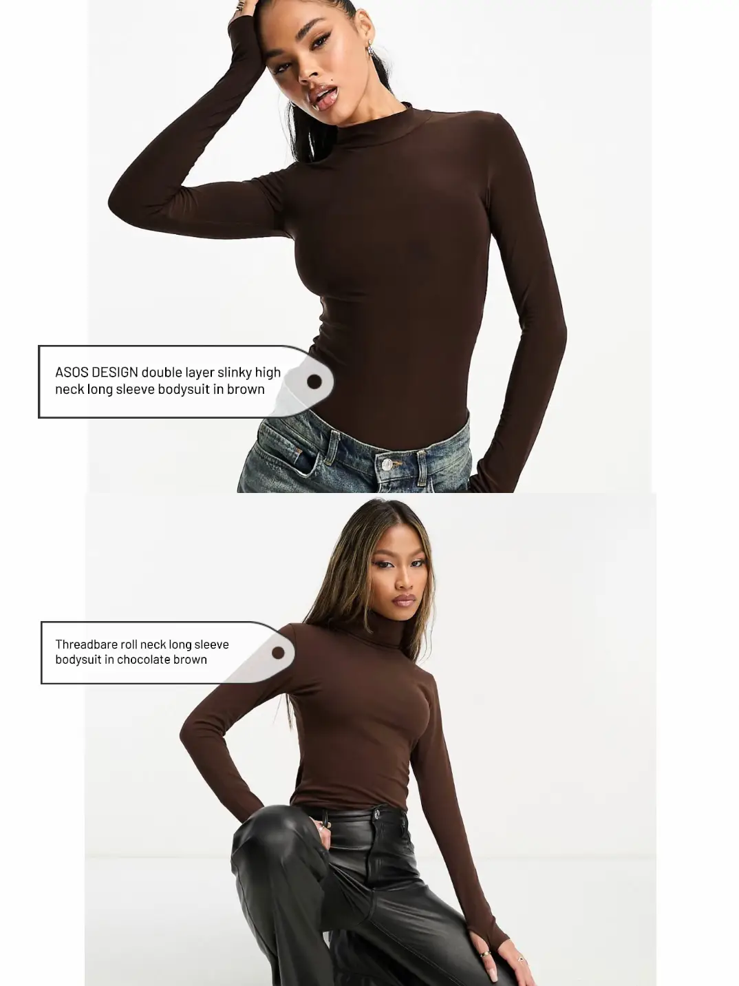 Chocolate Structured Contour Ribbed Round Neck Long Sleeve Crop Top,  Chocolate, £19.00