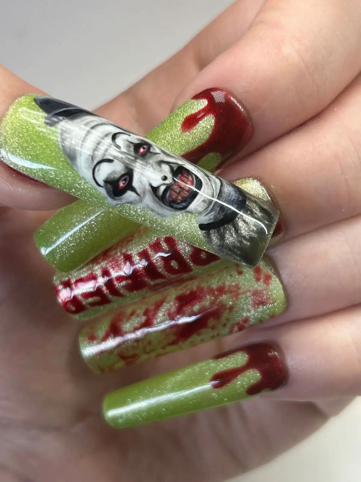 Halloween nails, Terrifier Movie Press-On Nails, Horror Movie, factory Spooky Acrylics, Horror Art, Art the clown, Clown nails, true crime nails