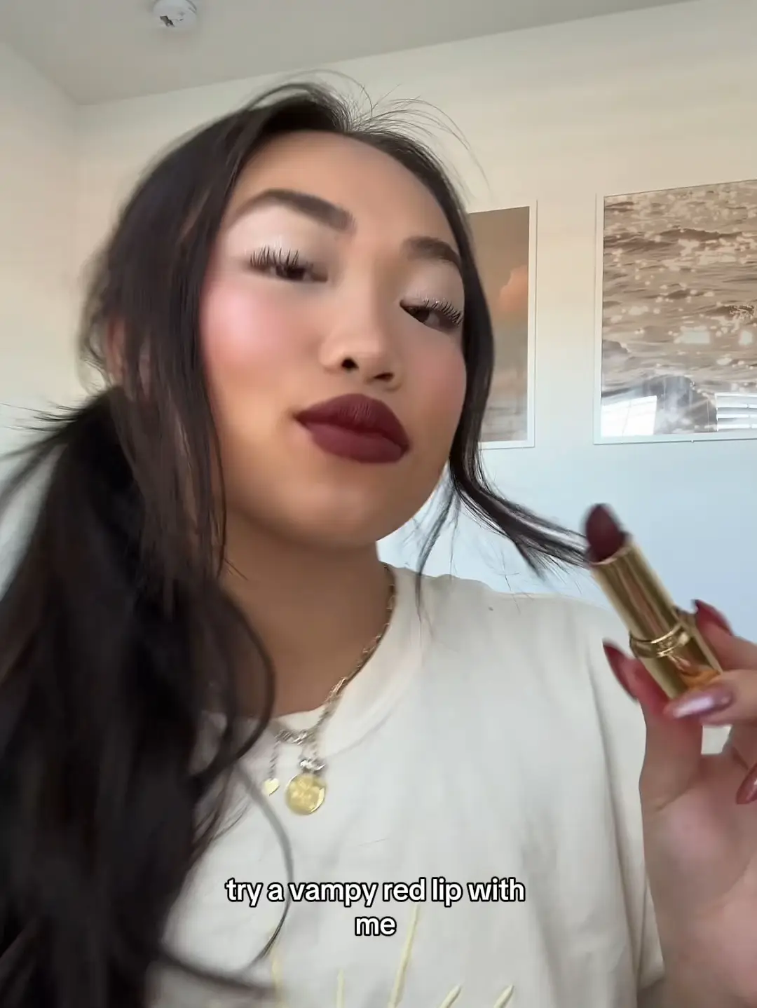 try a dark red lipstick with me