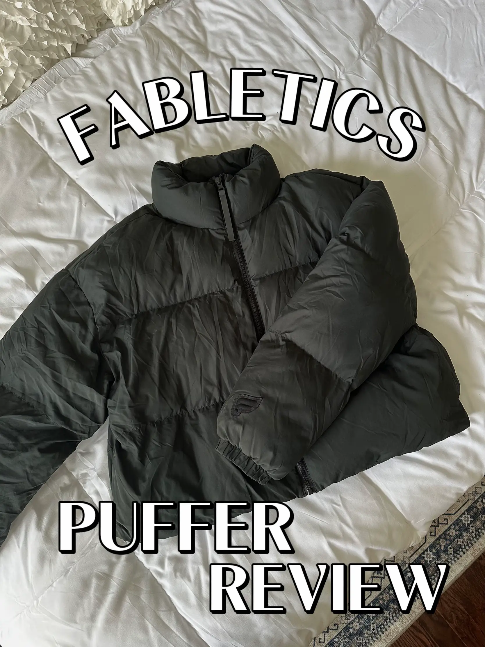 Fabletics black glossy puffer jacket coat Size - Depop