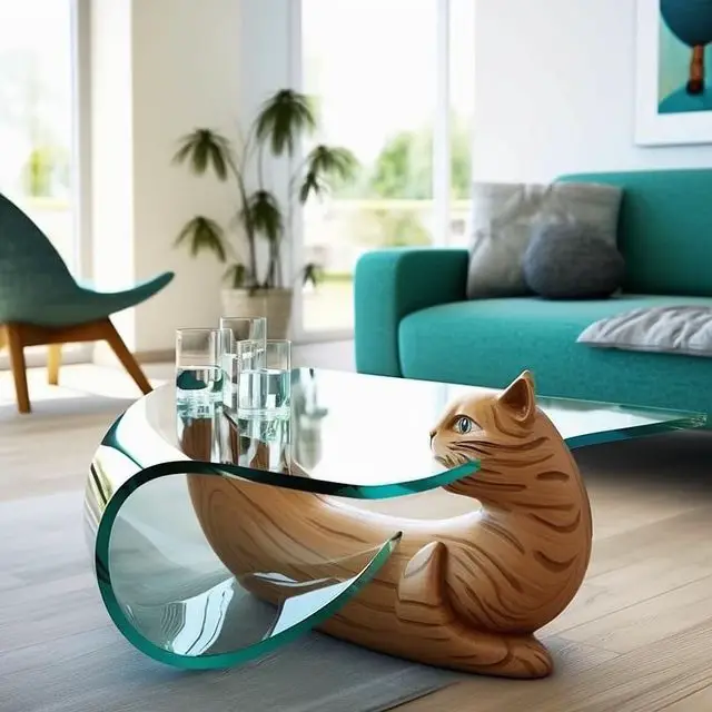 Cat sitting on glass coffee clearance table