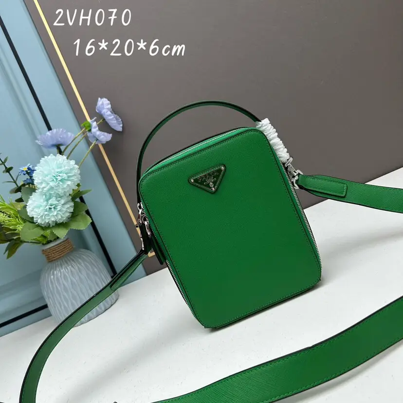 Prada Small Saffiano Leather Brique Bag In Green