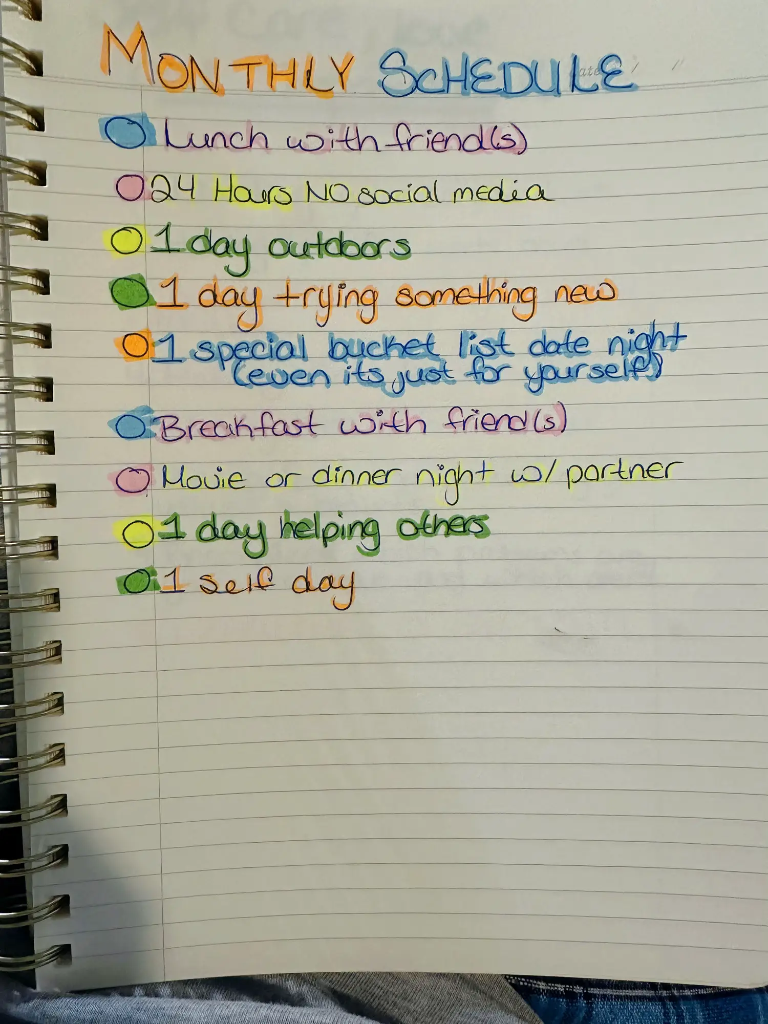  A list of things to do in a month