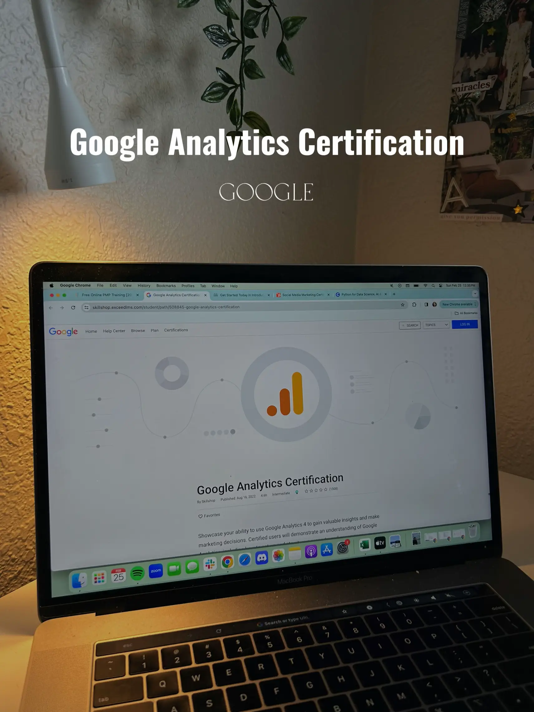  A laptop screen with a Google Analytics Certification page open.