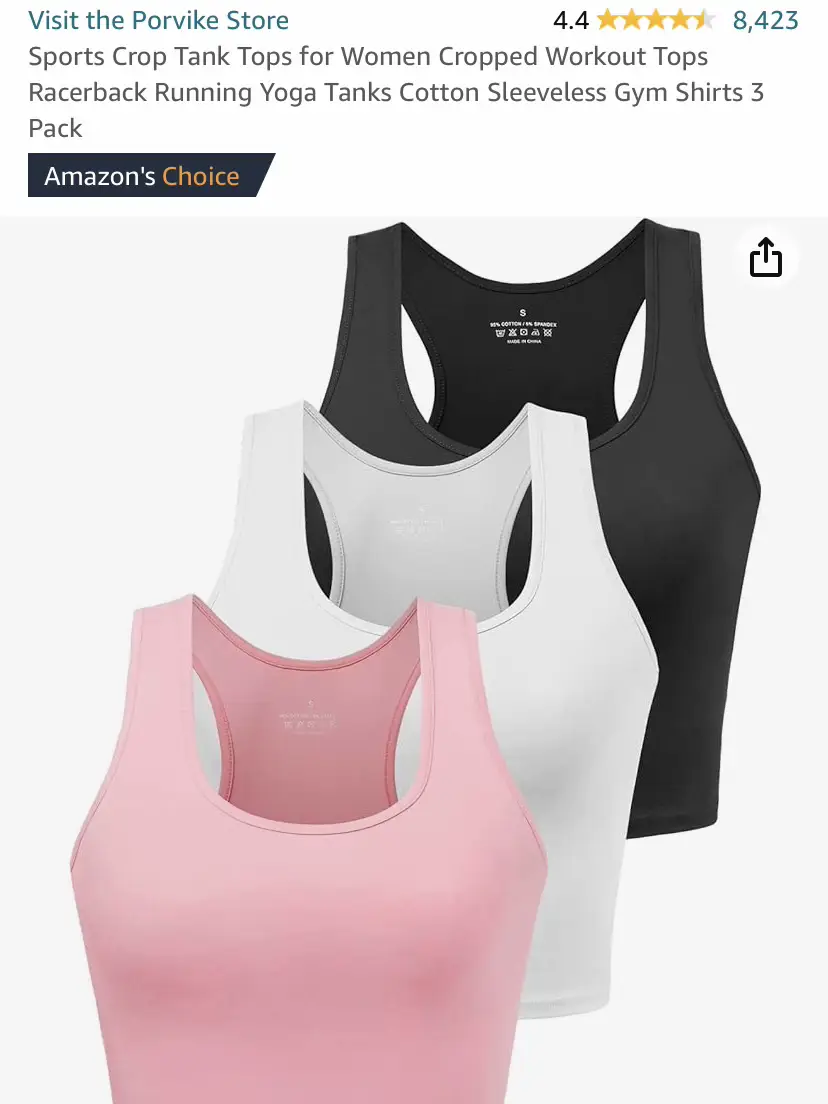 Sports Crop Tank Tops for Women Cropped Workout Tops Racerback Running Yoga  Tanks Cotton Sleeveless Gym Shirts 3 Pack