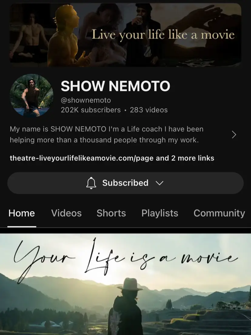  A screen showing a person's page with a picture of a sunset and the words "Live your life like a movie".