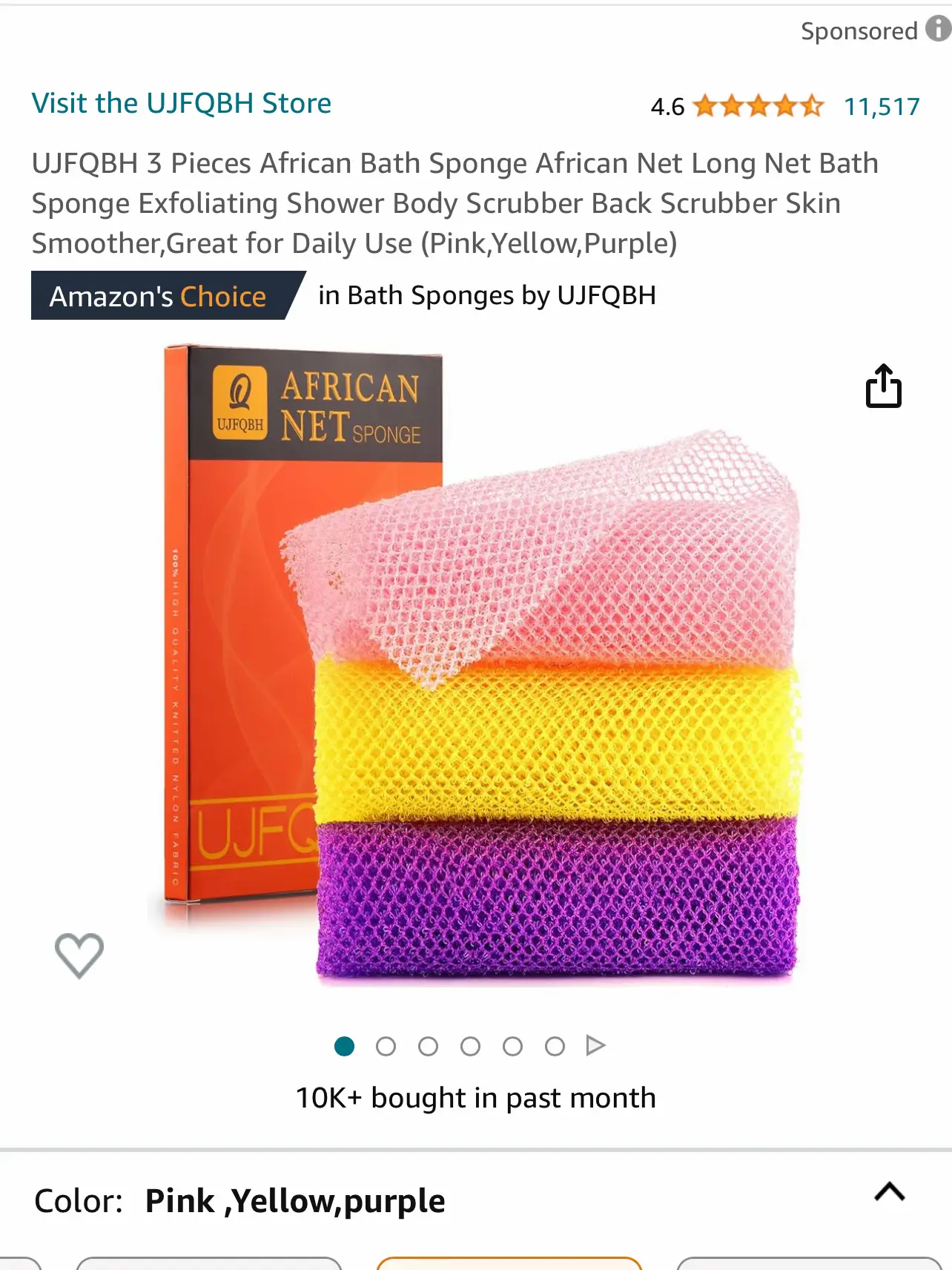  UJFQBH 3 Pieces African Bath Sponge African Net Long Net Bath  Sponge Exfoliating Shower Body Scrubber Back Scrubber Skin Smoother,Great  for Daily Use (Pink,Yellow,Purple) : Beauty & Personal Care