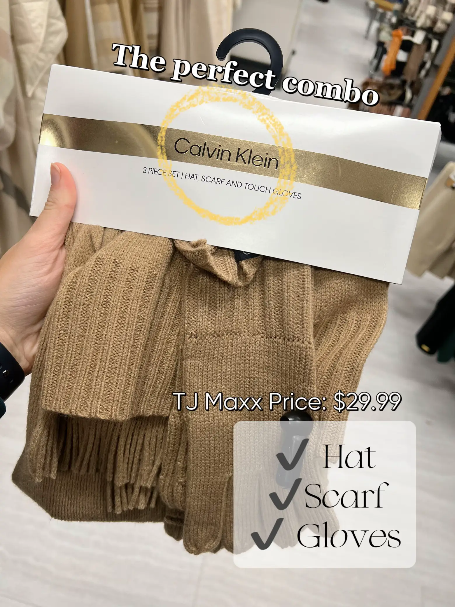 Calvin klein 3 piece hat scarf and texting clearance glove