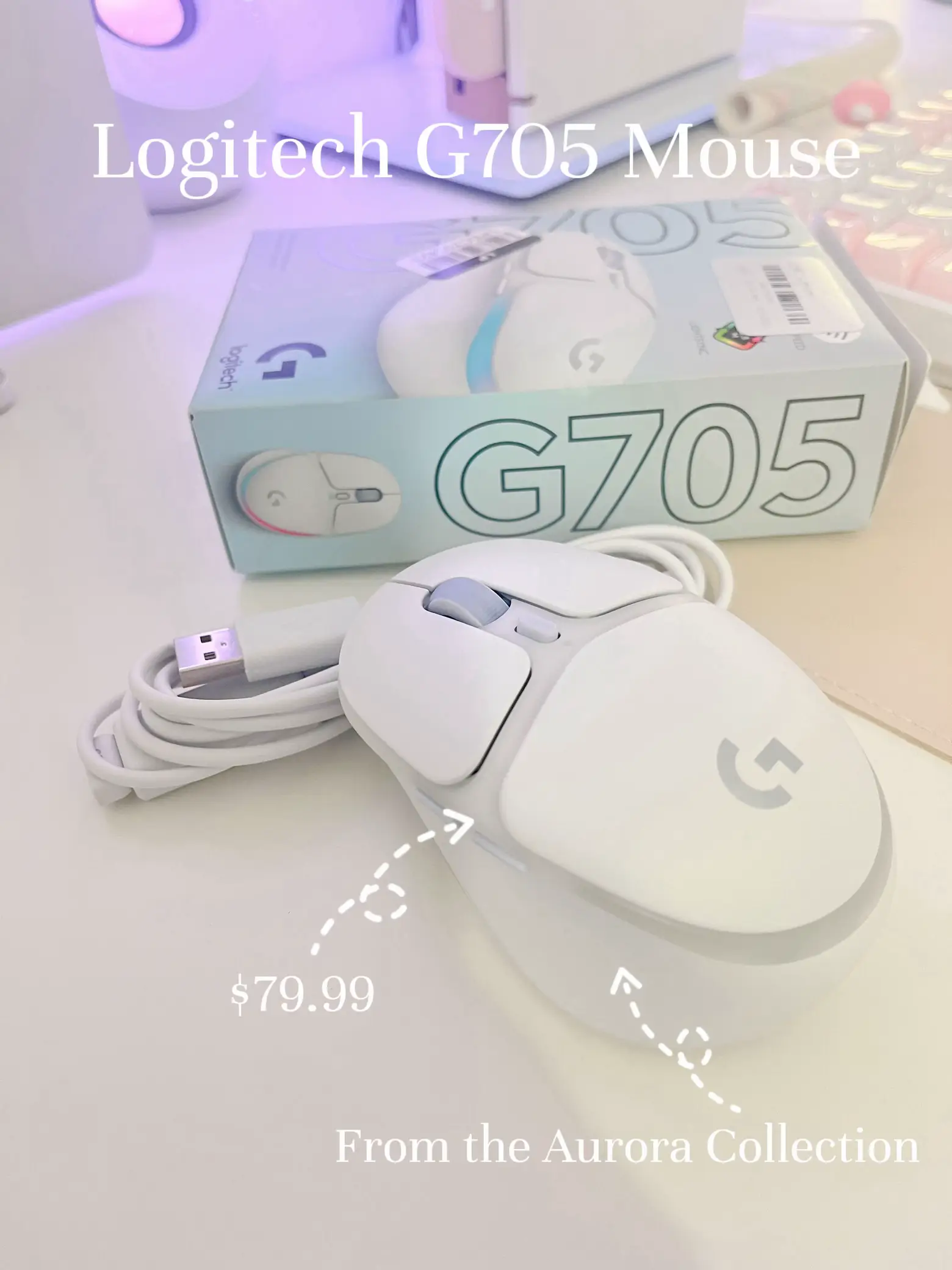 Logitech G705 Wireless Gaming Mouse White Mist Mouse small hands 6 buttons  wireless Bluetooth Logitech LIGHTSPEED receiver - Office Depot