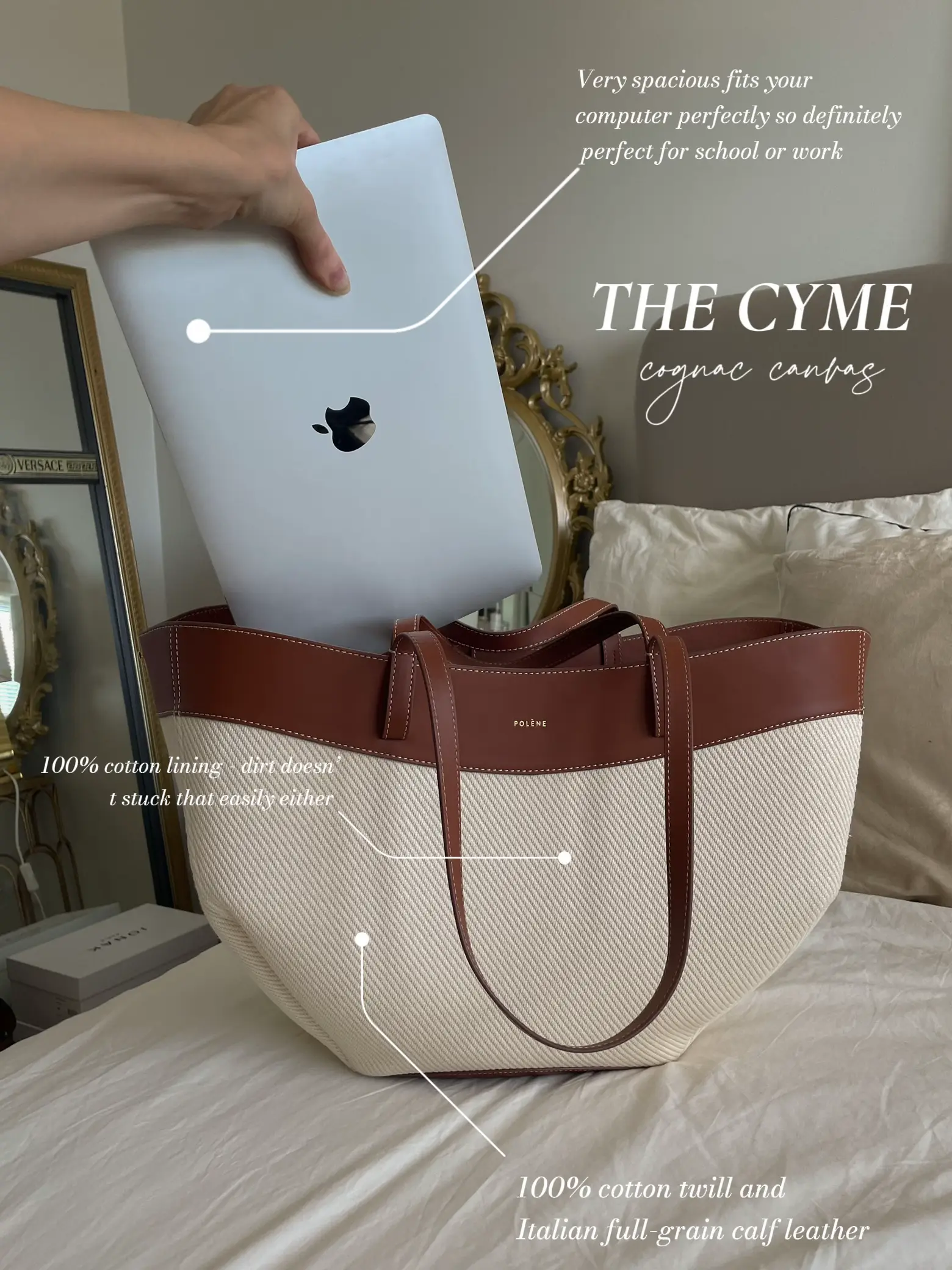Polène  Bag - Cyme Mini - Cognac Textured Leather