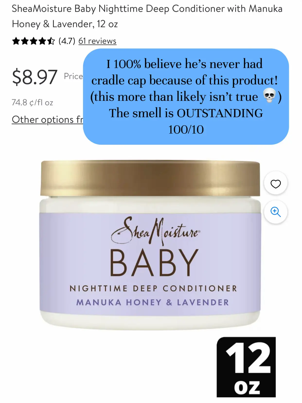  A bottle of Shea Moisture Baby Nighttime Deep Conditioner with Manuka Honey & Lavender.