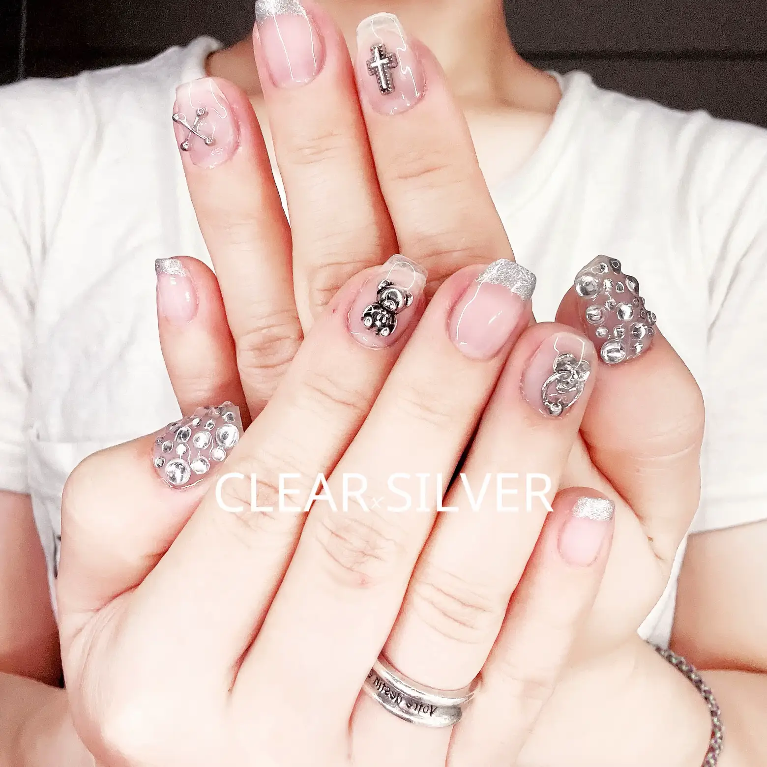 ネイルチップ‪‪❤︎‬ホワイト パープル マグネット 量産型地雷韓国‬