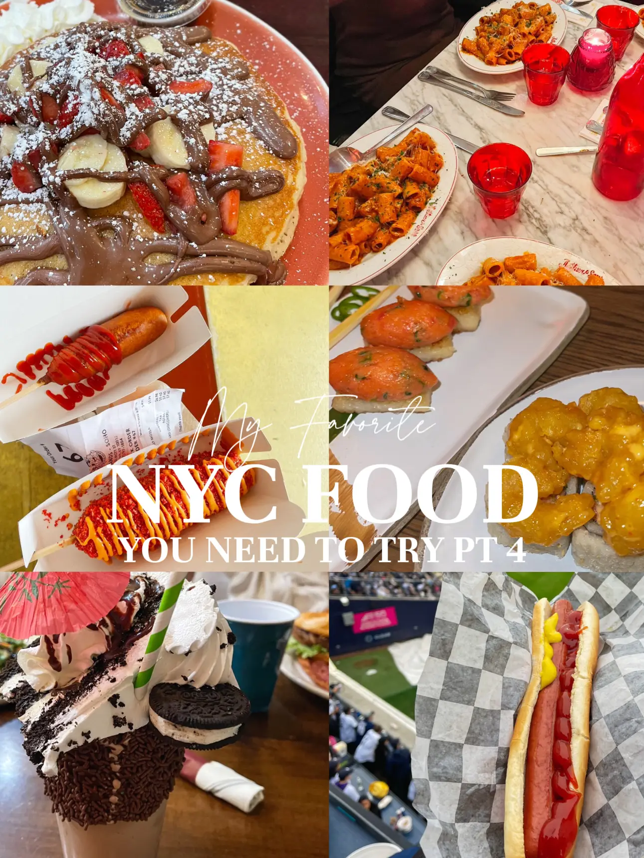  A collage of pictures of food from New York City.