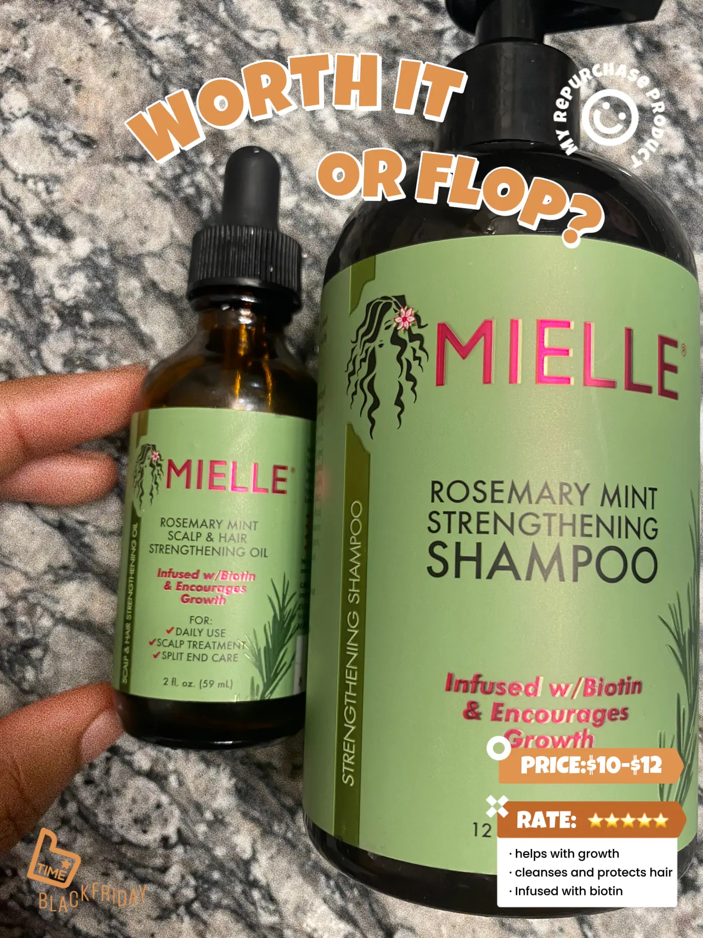  A bottle of Mielle hair shampoo and a bottle of Mielle hair