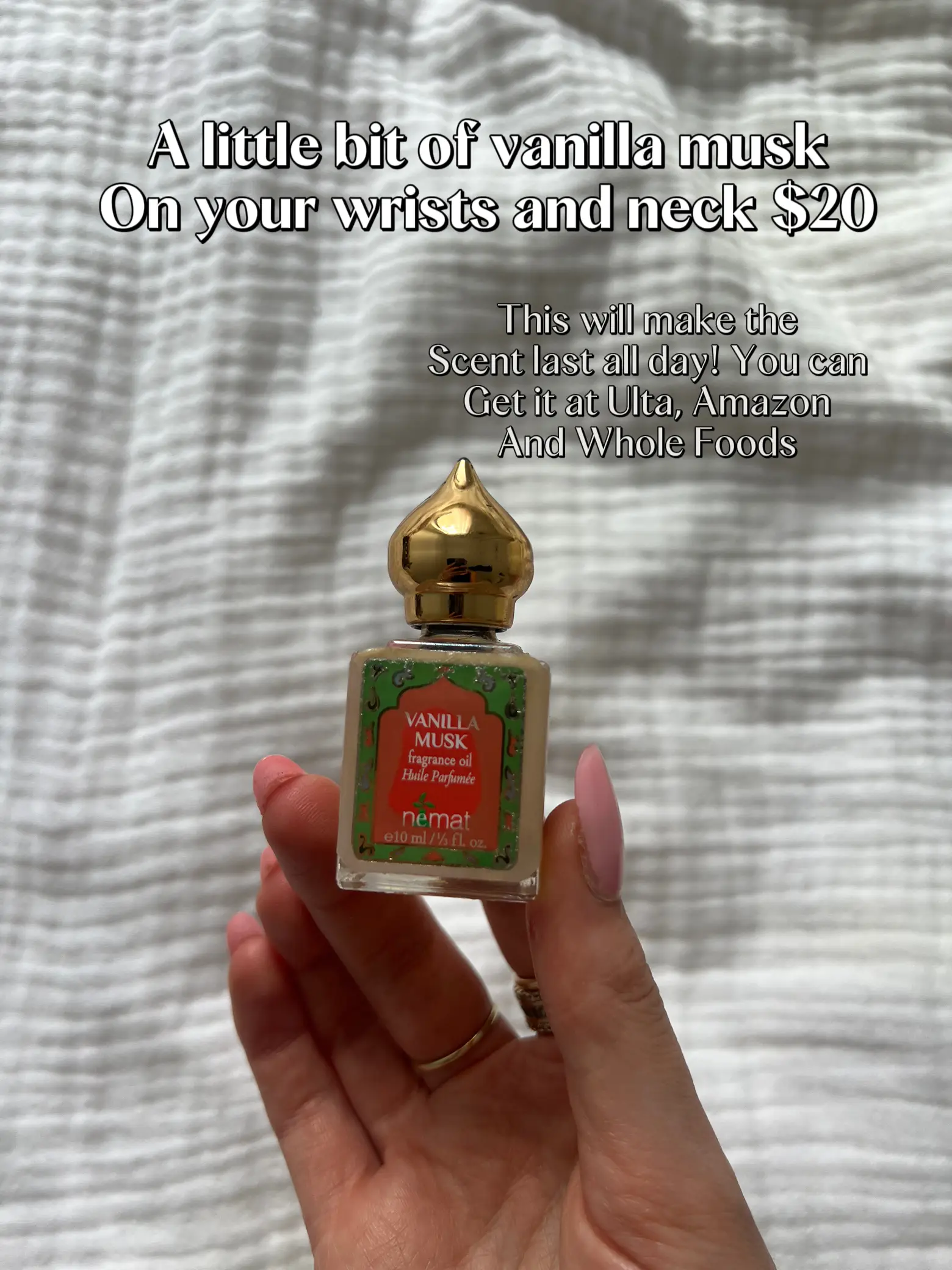 The vanilla musk and amber do smell nice but just not as potent as I e, nemat perfume oil