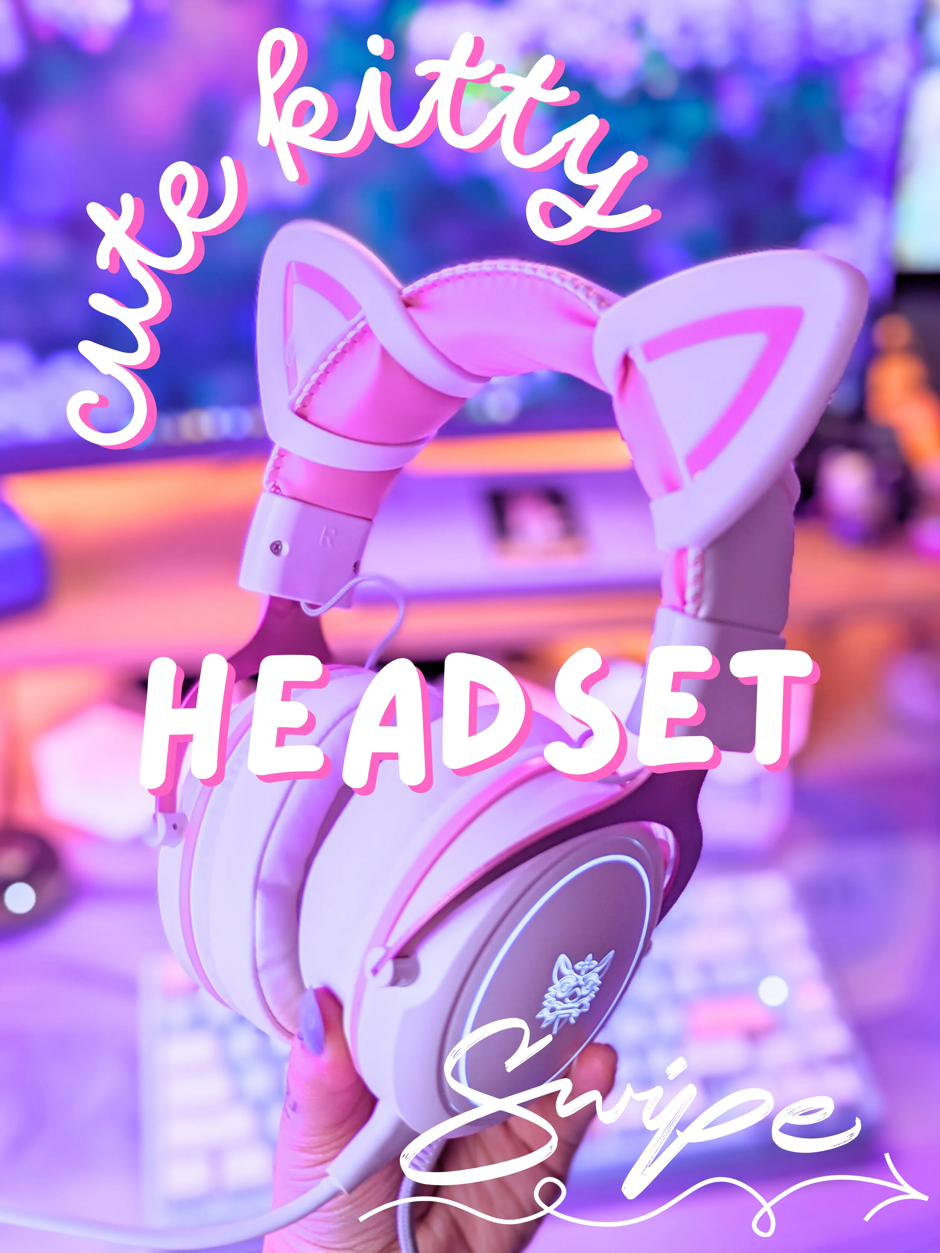 Pink Kawaii Kitten Paw Cat Ear Head Phones Gaming Head Set Kawaii Babe