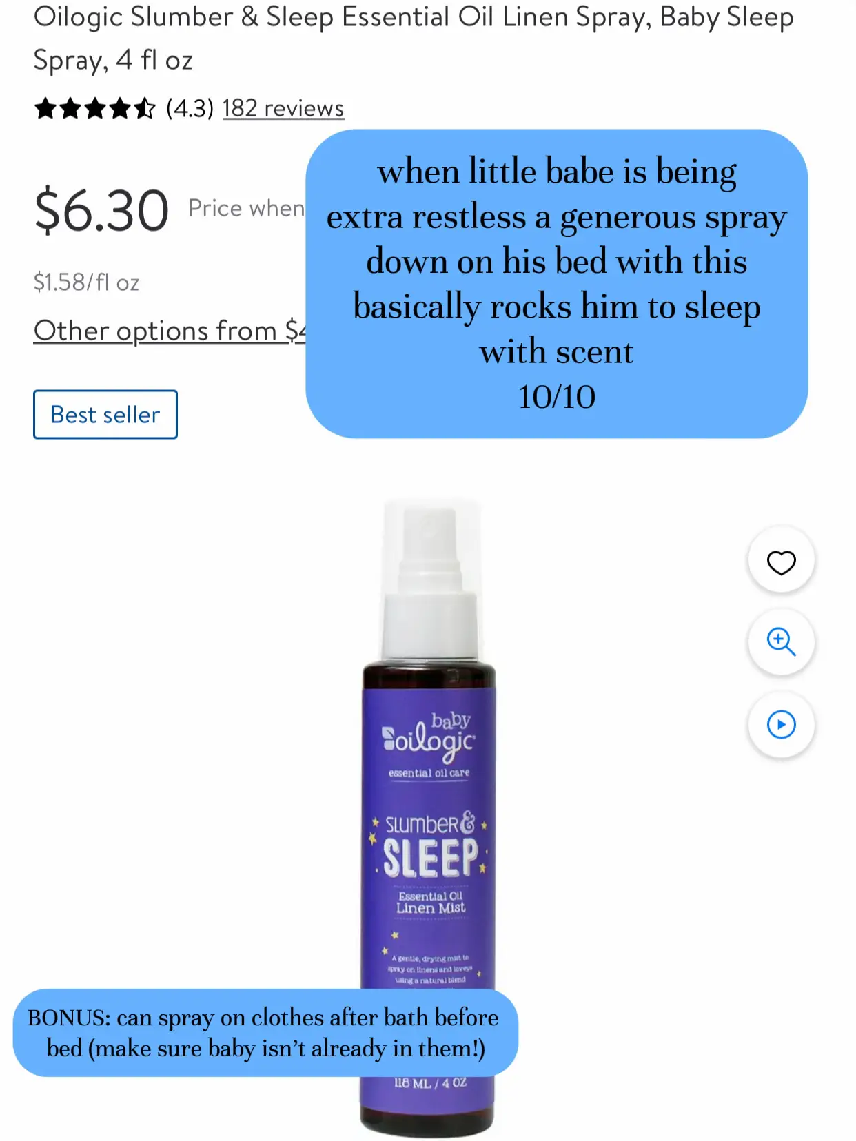  A bottle of Oilogic Slumber & Sleep Essential Oil Linen Spray, Baby Sleep Spray, 4 fl oz 7 (4.3)