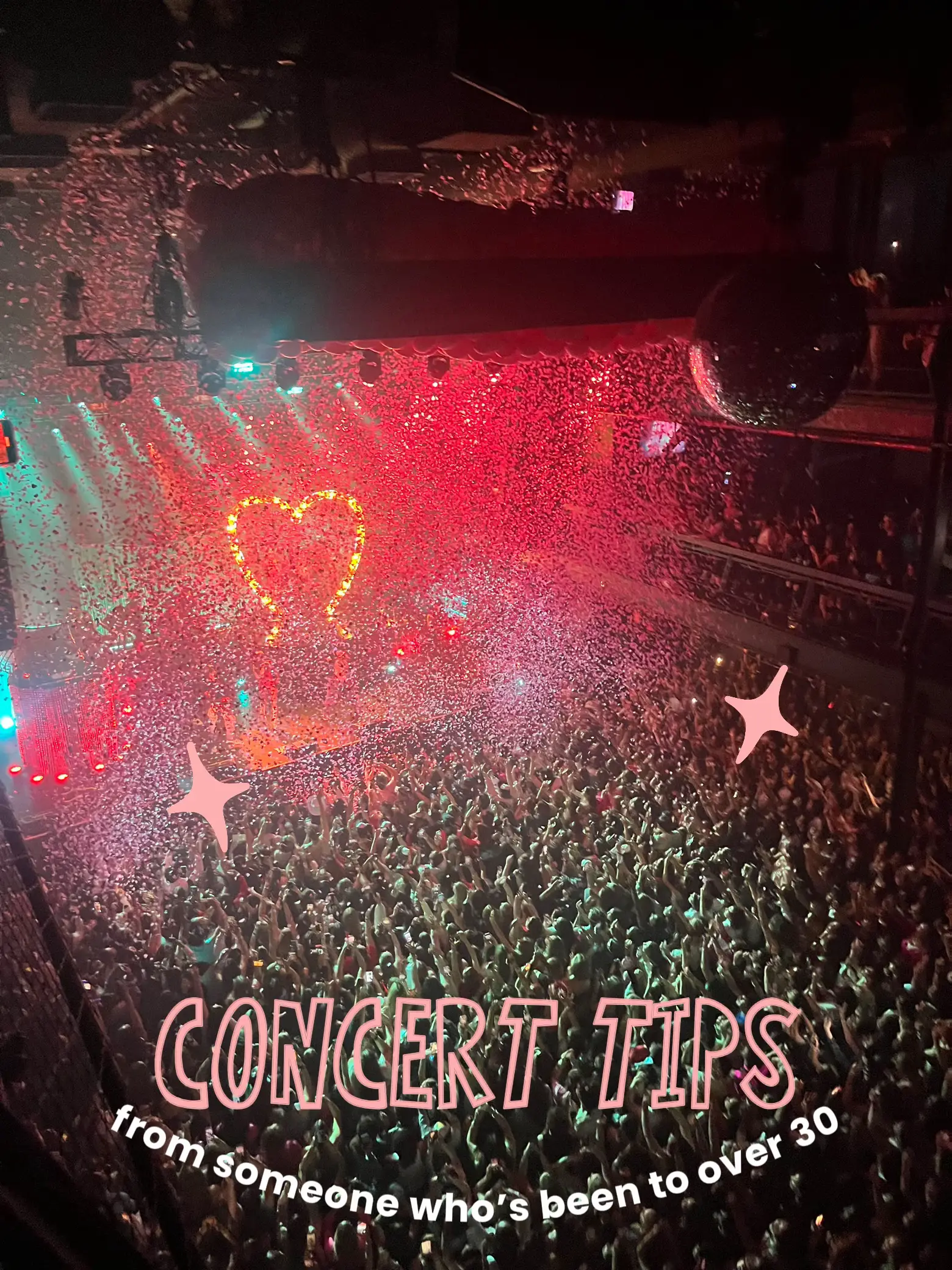  A concert tips sign with a colorful background.