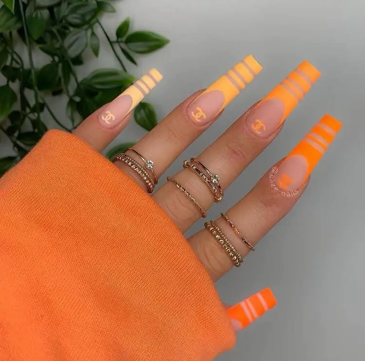 37 Bright Neon orange nails for summer nail colors 2022