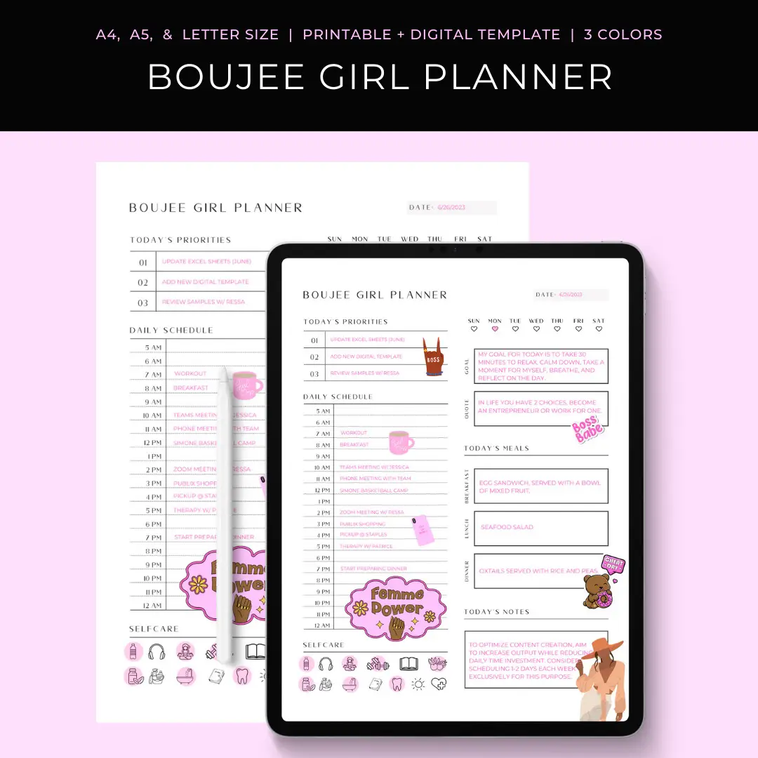 Girl Boss Planner, Printable & Editable Bullet Journal kit