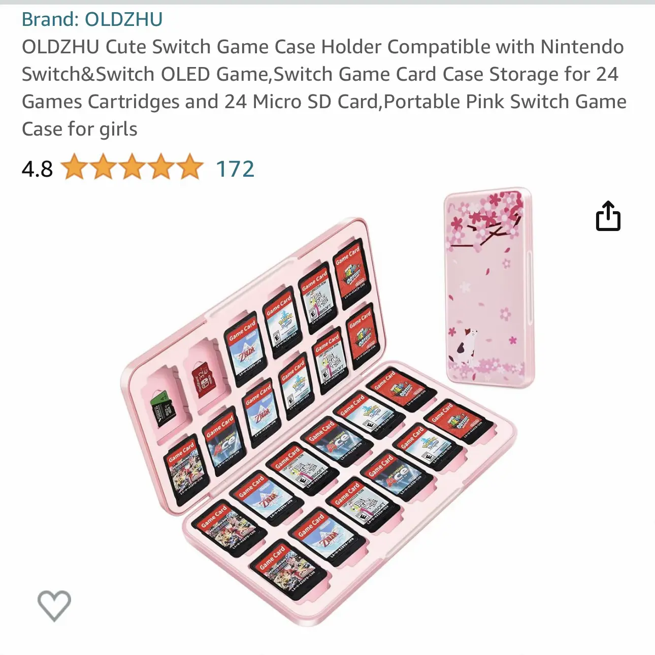 OLDZHU Cute Switch Game Case Holder Compatible with Nintendo Switch&Switch  OLED Game,Switch Game Card Case Storage for 24 Games Cartridges and 24