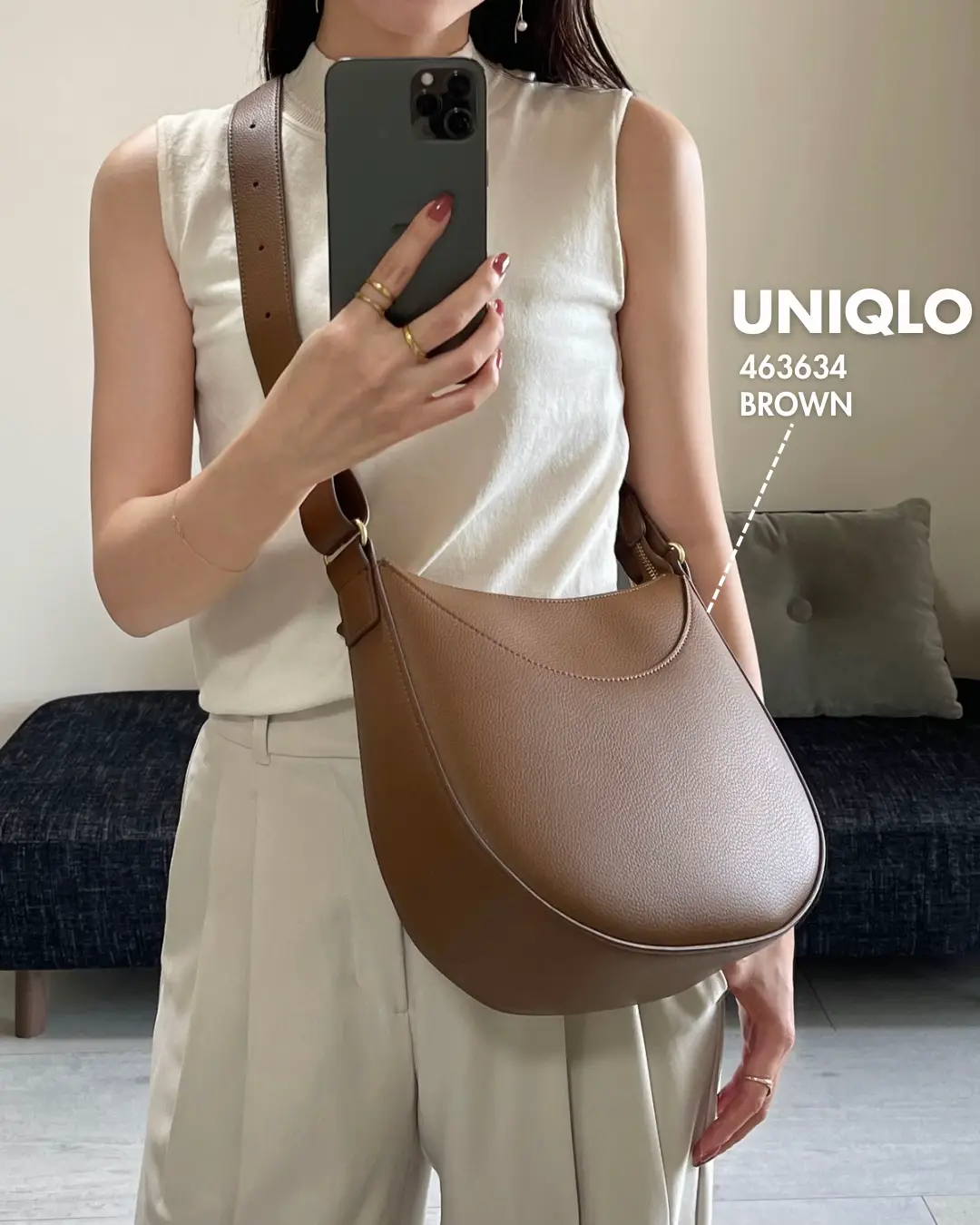 UNIQLO Faux-Leather One Handle Bag Black/Brown Crossbody 463634