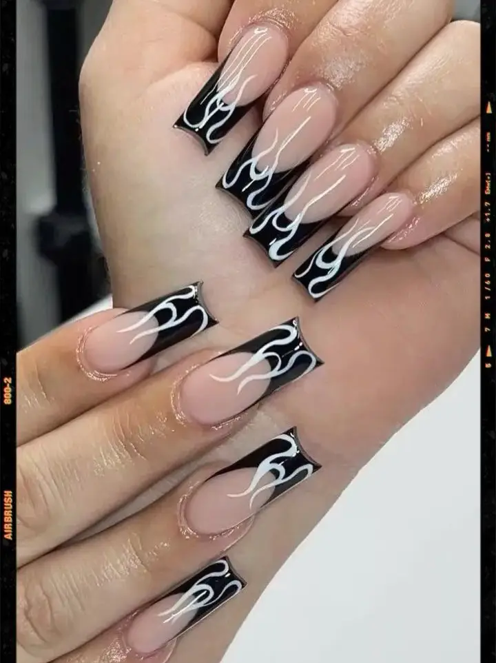 White airbrush tip Acrylic  Airbrush nails, White tip nails