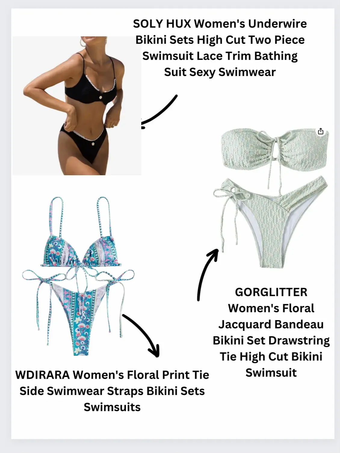 GORGLITTER Women's 2 Piece Bikini Set Underwire Push Up Bra
