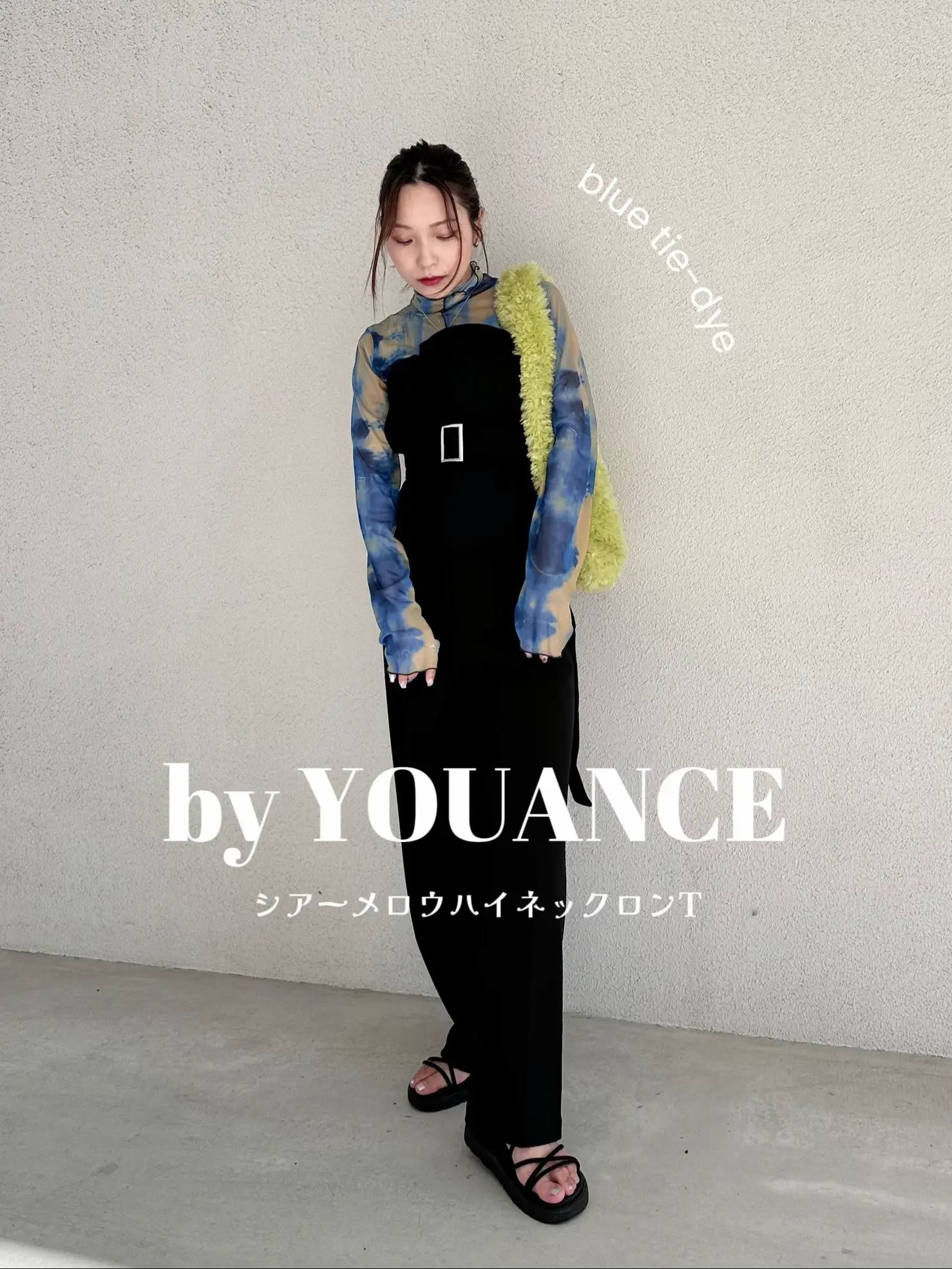 Sheer High Neck Long T    】 Black × Bustier Style Up Autumn Corde