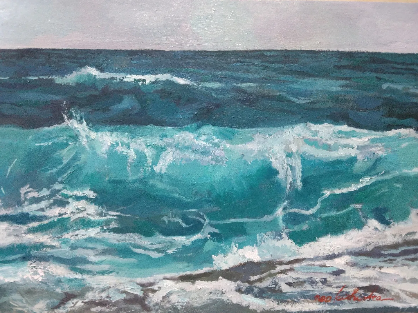 風景画 油彩画 S.J. サイン付き