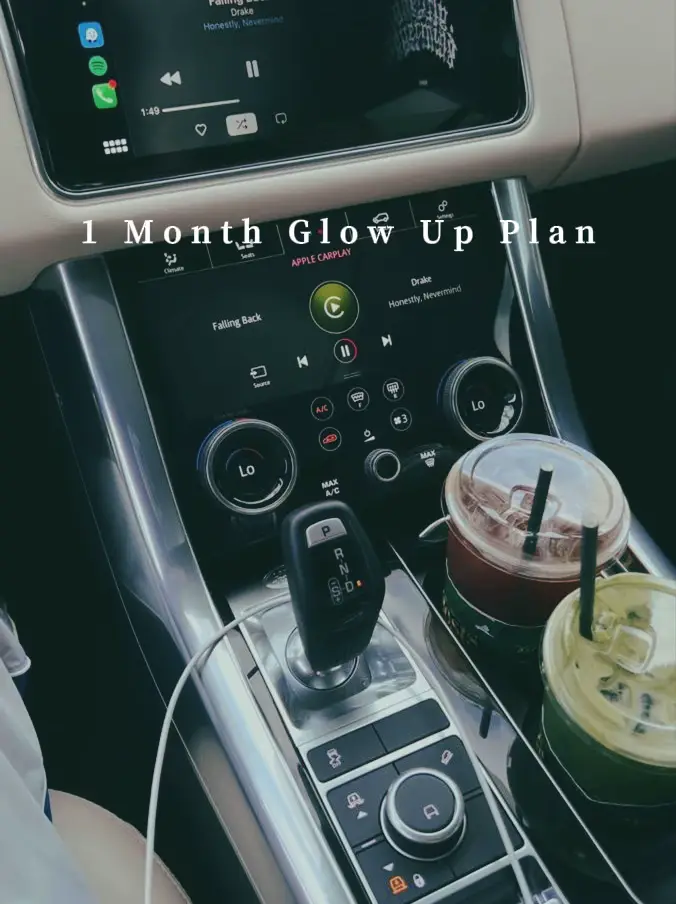  A car with a 1 month glow up plan on the dashboard.