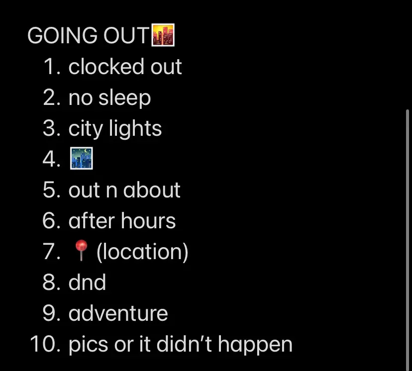  A list of things to do before going out.