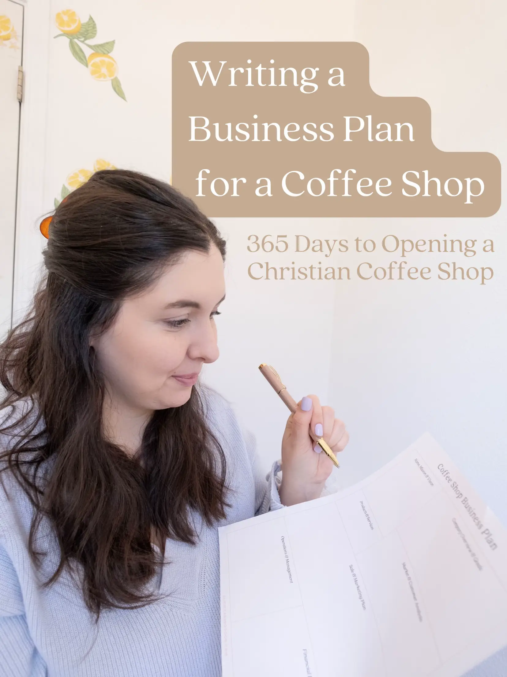  A woman is writing a business plan for a coffee shop.