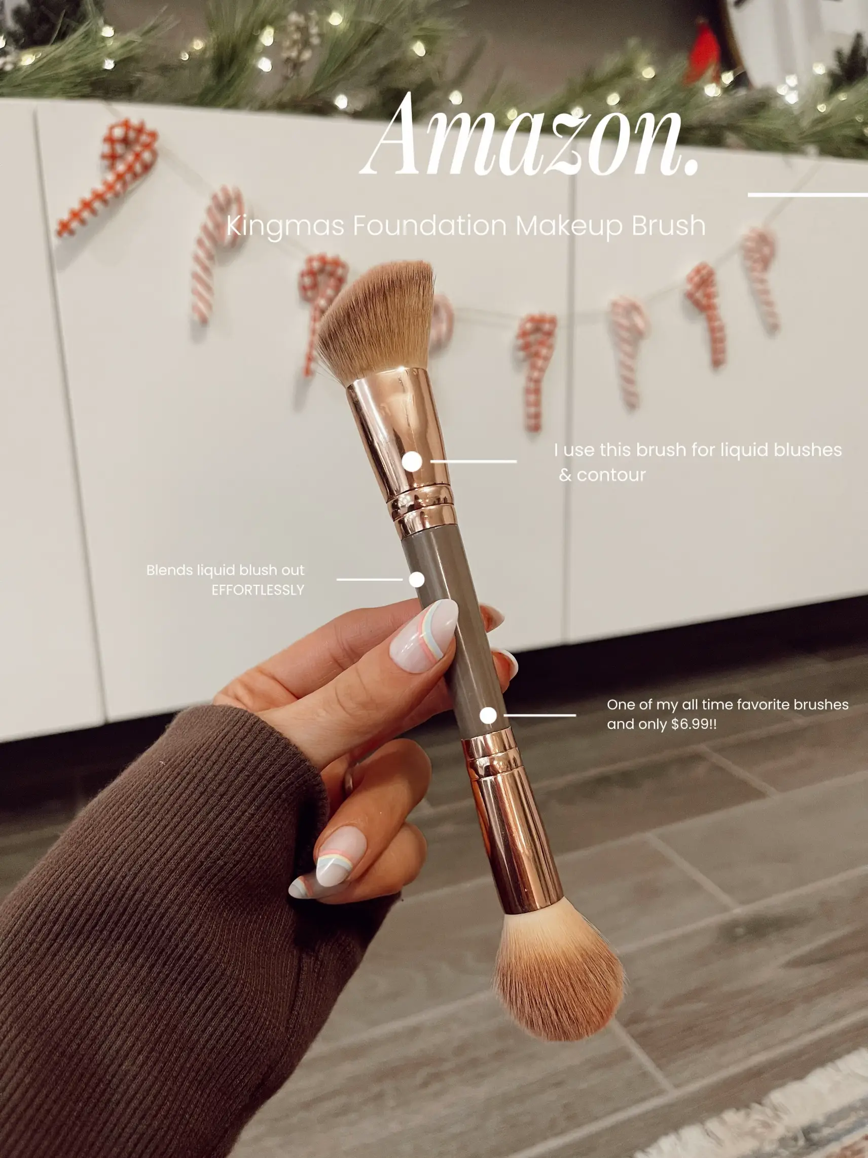  A person is holding a makeup brush in their hand