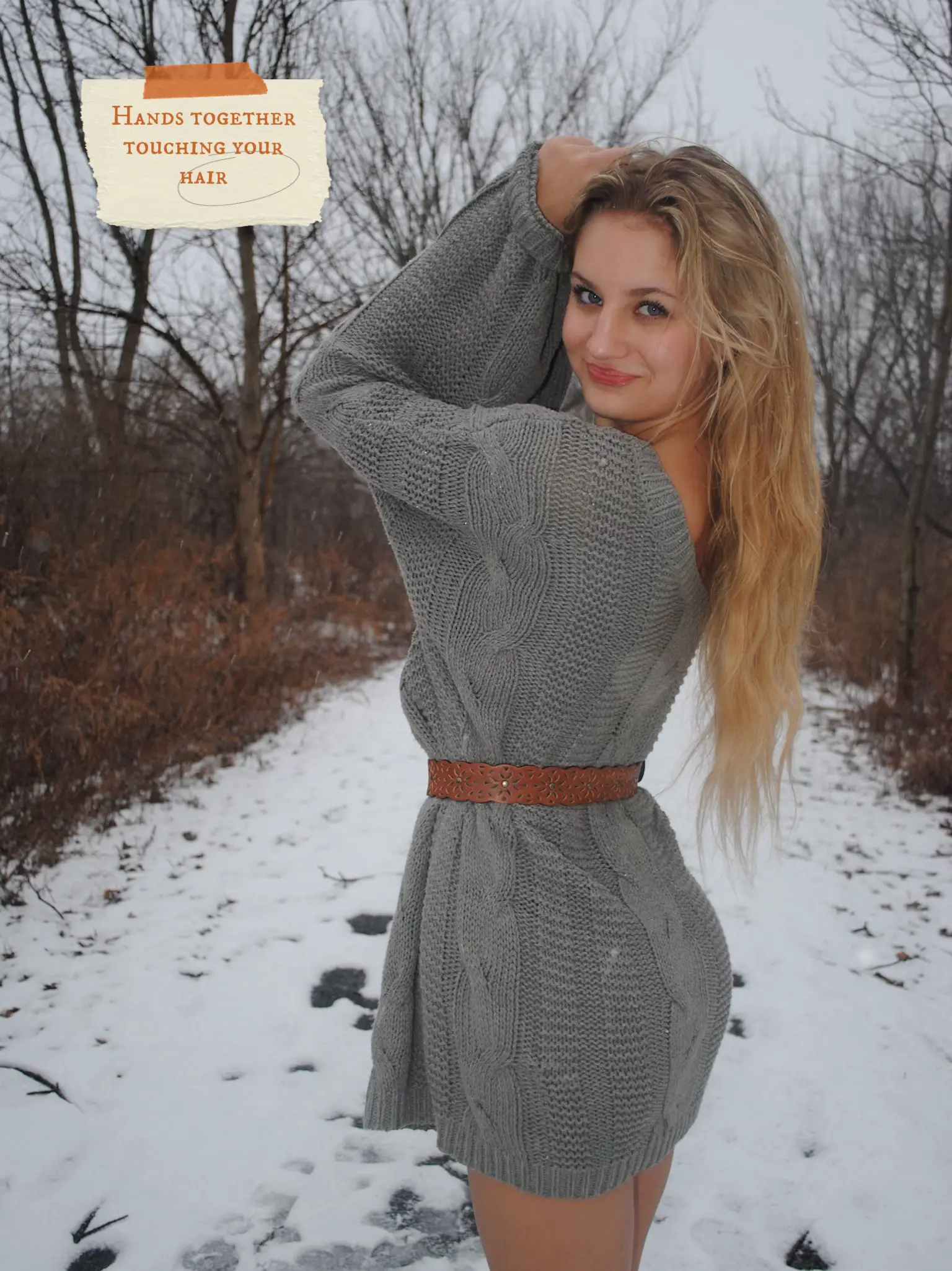 Winter Portrait Beautiful Blonde Girl Pantyhose Posing Hard Snow