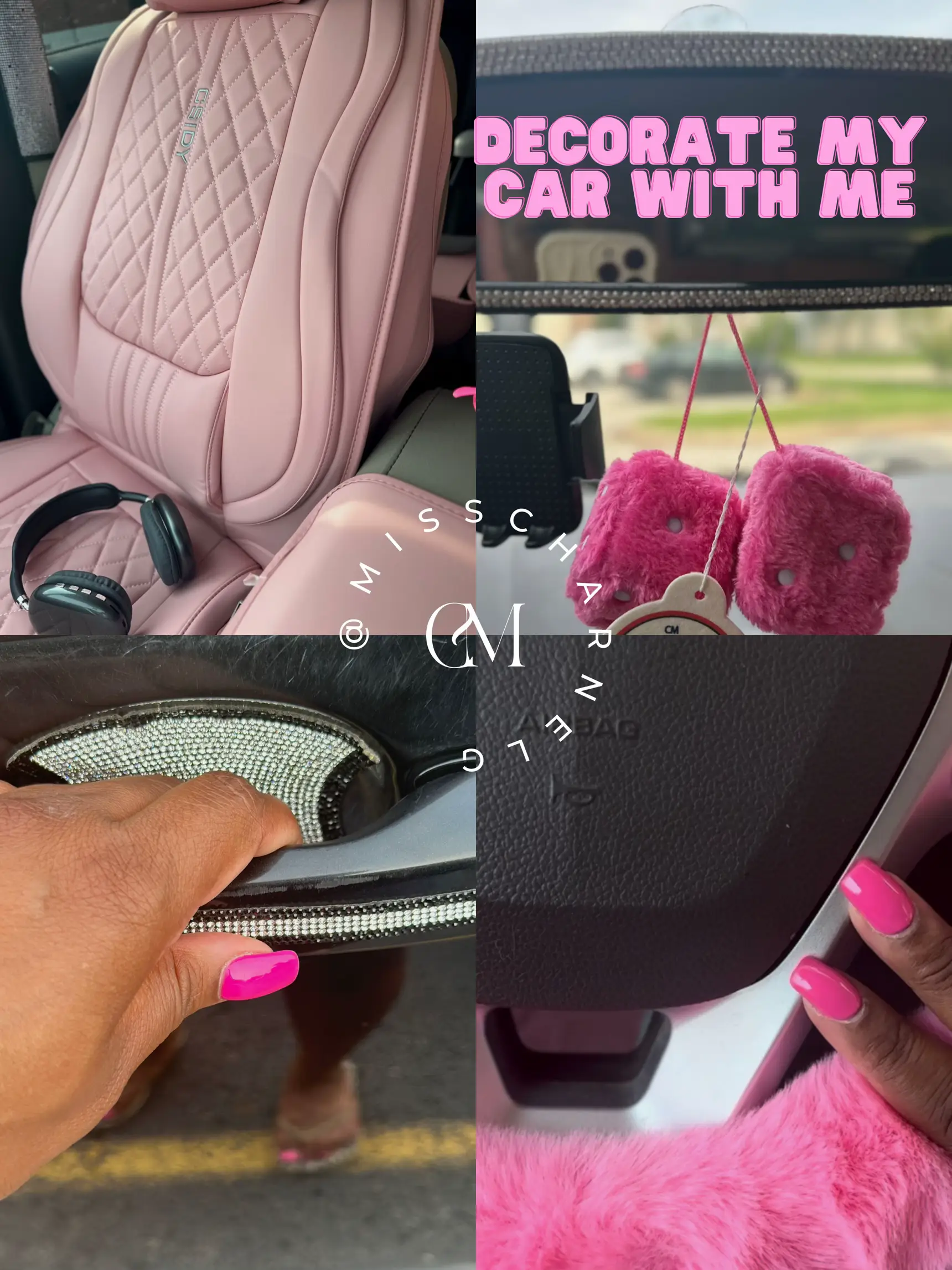 Tallew Pink Car Accessories Set Car Seat Covers Full Set Steering Wheel  Cover Headrest Cover with Center Console Pad Cup Cup Holders Seat Belt Pads
