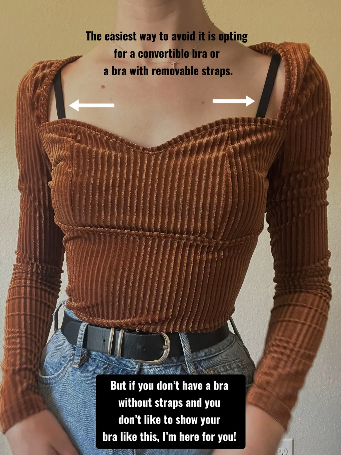 Simple little bra hack for square neck tops! To avoid the strap feelin