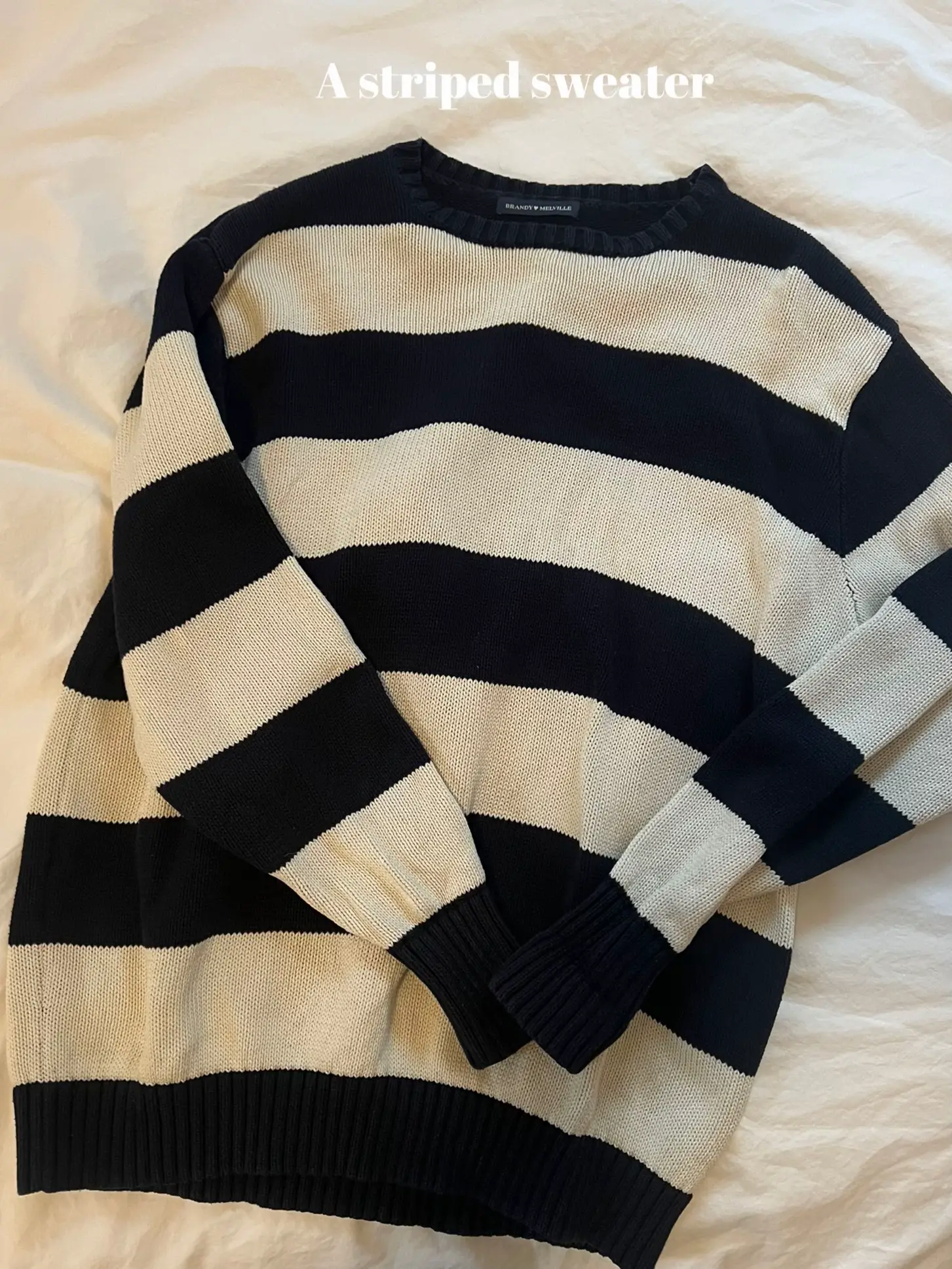New Brandy Melville Black White Stripe 1/4 Zip Knit Hoodie