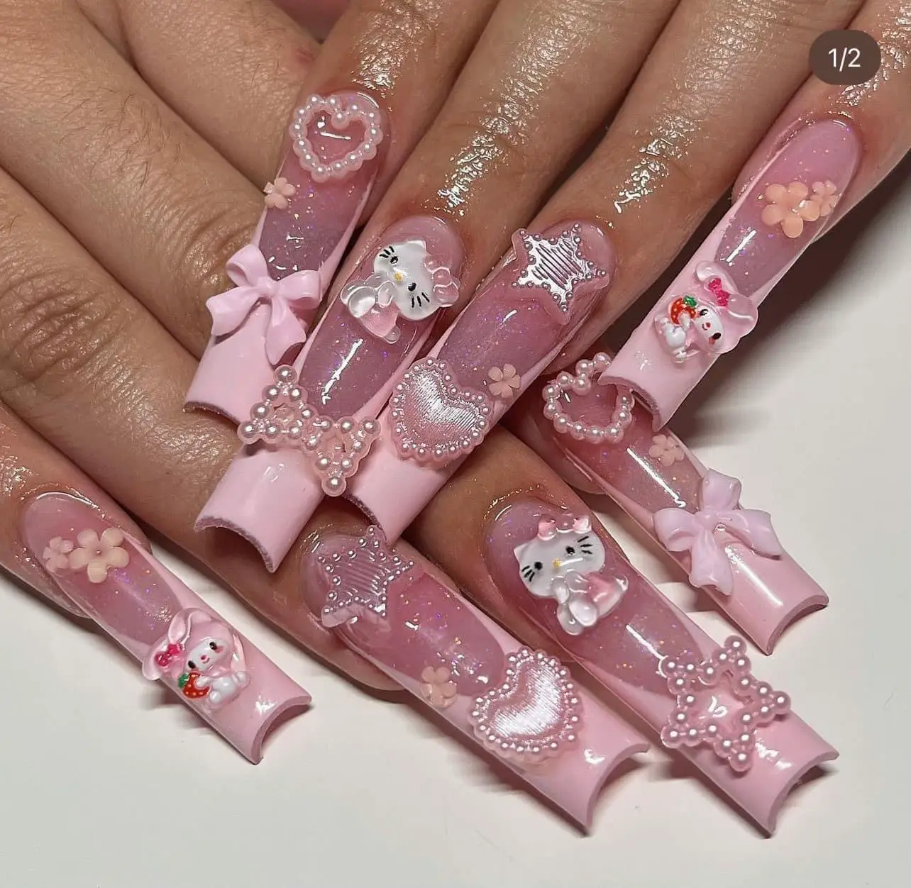 HOW TO DIY PRESS ON NAILS Old School Kawaii Aesthetic 3D CABOCHON Charms  Hello kitty 