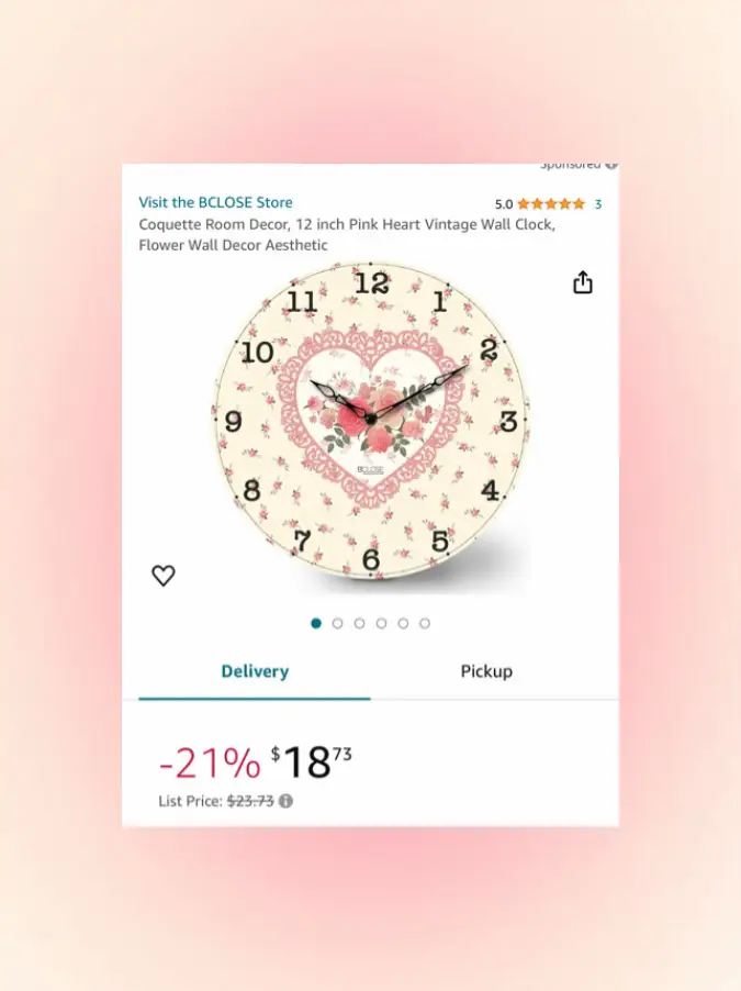 BCLOSE Coquette Room Decor 12 inch Pink Heart Vintage Wall Clock Flower Wall