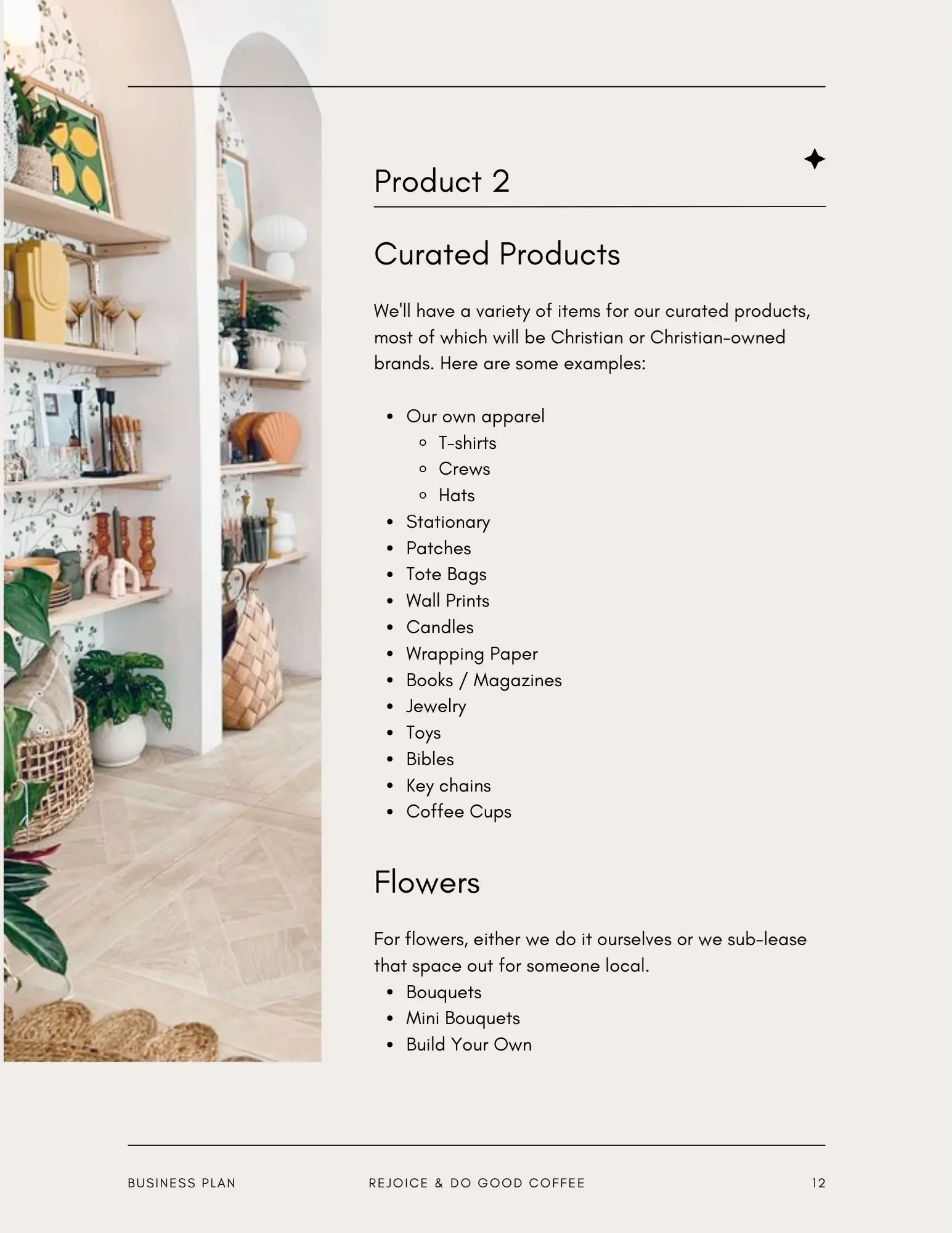  A list of products for a flower shop.